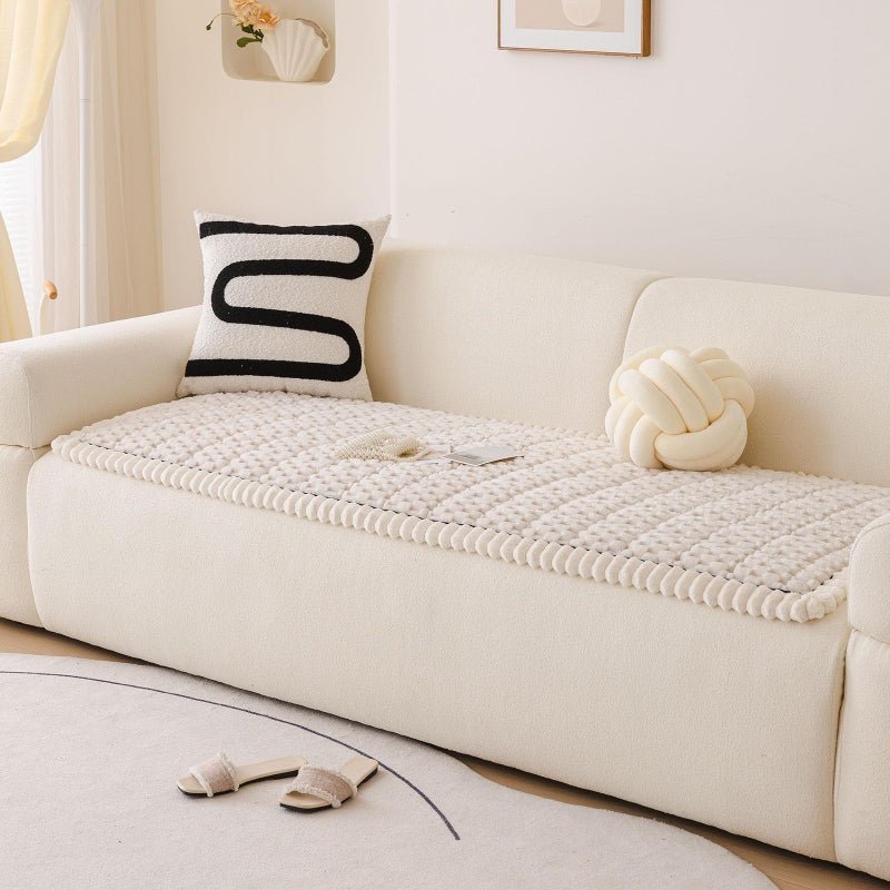 XSlive Faux Fur Couch Cover for Dogs Washable, Soft Cozy Non Slip Sectional Sofa Cover, Pet Couch Covers for 3 Cushion Sofa L Shaped, Furniture Protector for Pets Kids(Ivory,28"x59") - Image 4