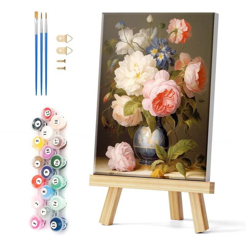 Natuyalo Framed Paint by Number Kits for Adults Beginners, Flowers Easy Acrylic Adult Paint by Number Kits, Vase DIY Painting by Numbers Kits with Frame Ideal Gift 12x16 Inch - Image 1