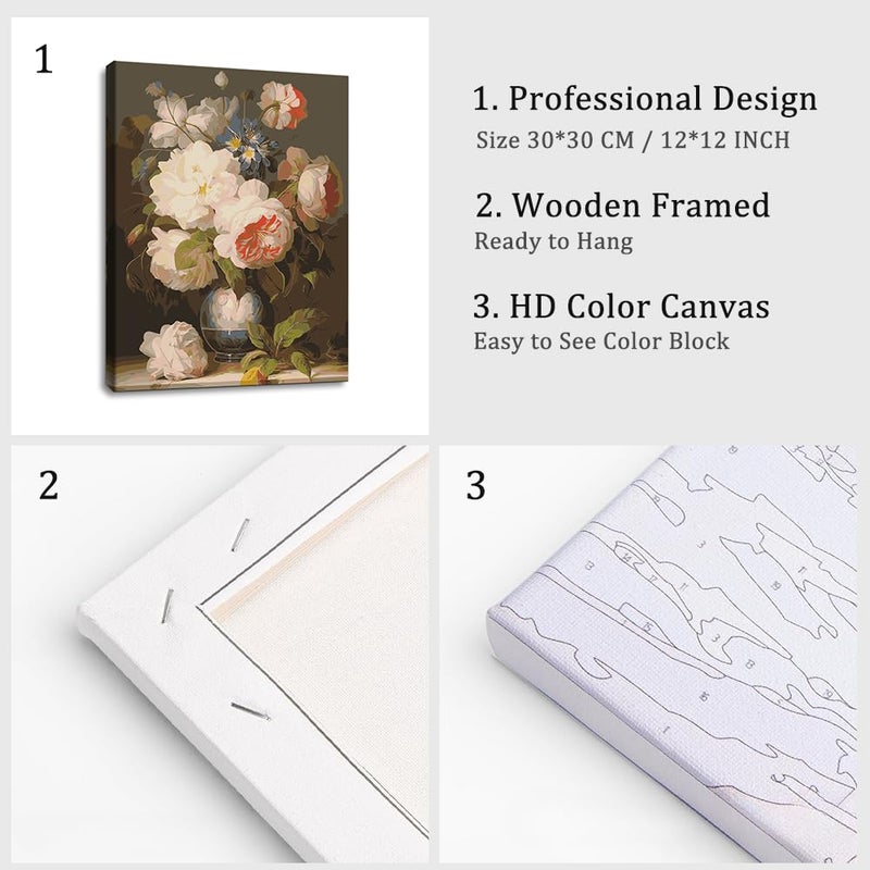 Natuyalo Framed Paint by Number Kits for Adults Beginners, Flowers Easy Acrylic Adult Paint by Number Kits, Vase DIY Painting by Numbers Kits with Frame Ideal Gift 12x16 Inch - Image 4