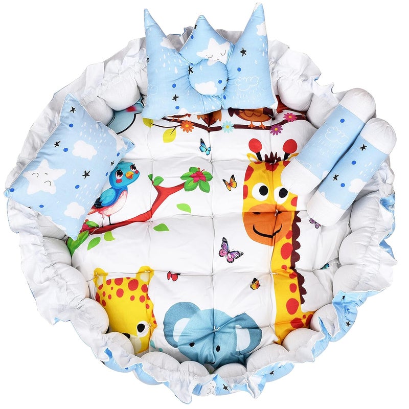 LOREM Multicolor 4 Pillows Round Shape Cotton Baby Bed for 01 Year BB09CMC - Image 1