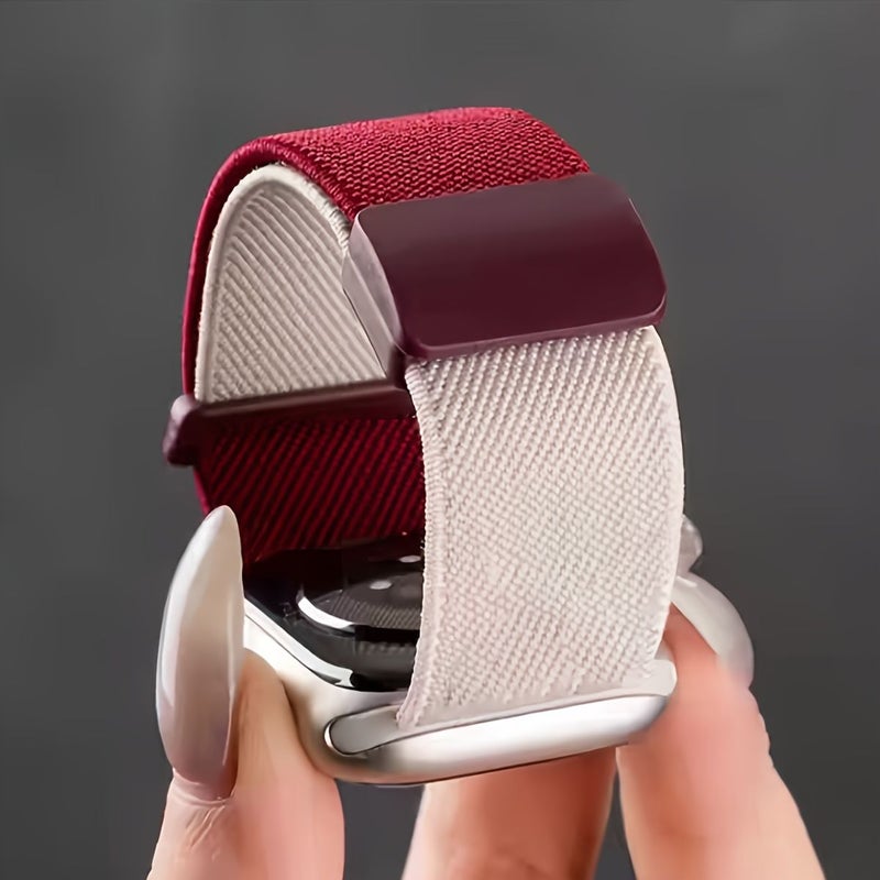 سوار ساعة ذكي من النايلون المضفر بلون مسحوق الرمل اللامع لساعة Apple Watch 38/40/41 ملم مع مشبك مغناطيسي - حزام رياضي - Image 1
