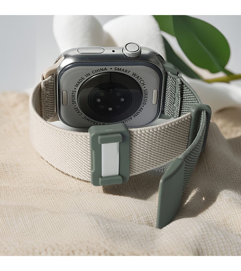 سوار ساعة ذكي من النايلون المضفر بلون مسحوق الرمل اللامع لساعة Apple Watch 38/40/41 ملم مع مشبك مغناطيسي - حزام رياضي - Image 4