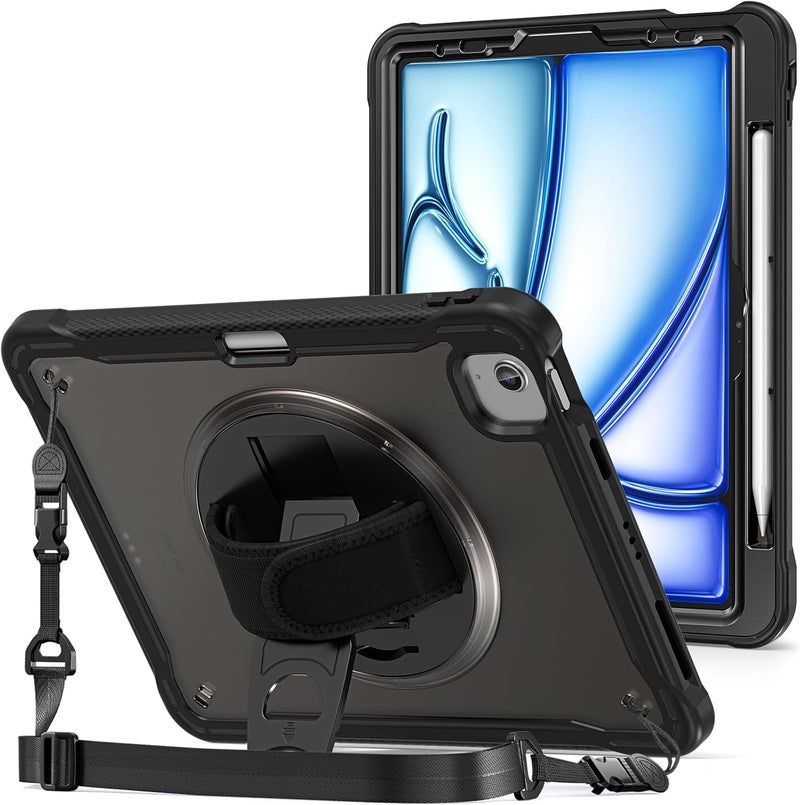 Procases For Ipad Air 11-Inch 7Th M3 2025/ 6Th M2 2024/ Air 5Th / 4Th Gen 10.9"/ Ipad Pro 11" 4Th/3Rd/2Nd/1St Gen, Heavy Duty Shockproof Cover With Hand Strap 360 Degree Rotatable Kickstand -Black - Image 1
