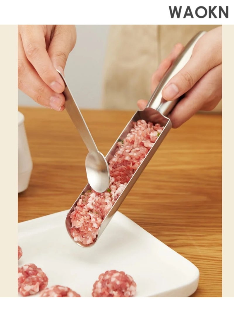WAOKN 304 Stainless Steel Non-Stick Meatball Maker Set Meatball Maker, Meatball Maker Tool,Easy Stainless Steel Meatball Making Mold, Spoon with Cutting for Effortless Cooking (Single Tube) - Image 2