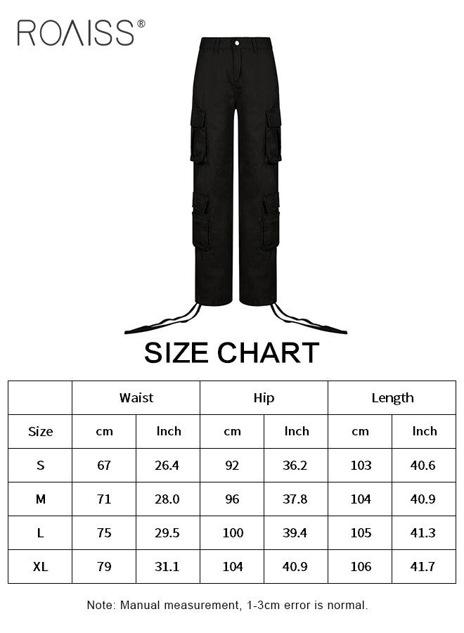 roaiss Women's Multi Pocket Work Pants Hip Hop Style Multi Pocket Low Waist Casual Pants - Image 2
