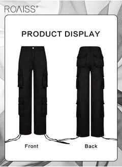 roaiss Women's Multi Pocket Work Pants Hip Hop Style Multi Pocket Low Waist Casual Pants  - Image 5