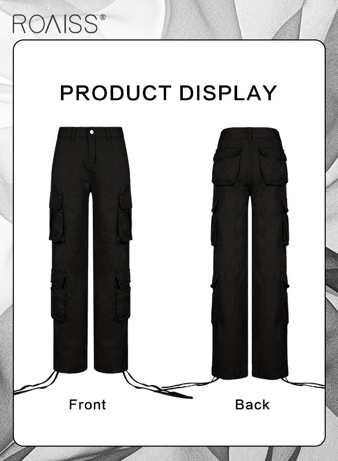roaiss Women's Multi Pocket Work Pants Hip Hop Style Multi Pocket Low Waist Casual Pants - Image 5