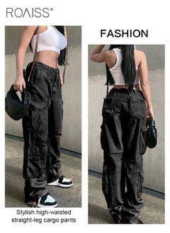 roaiss Women's Multi Pocket Work Pants Hip Hop Style Multi Pocket Low Waist Casual Pants  - Image 4