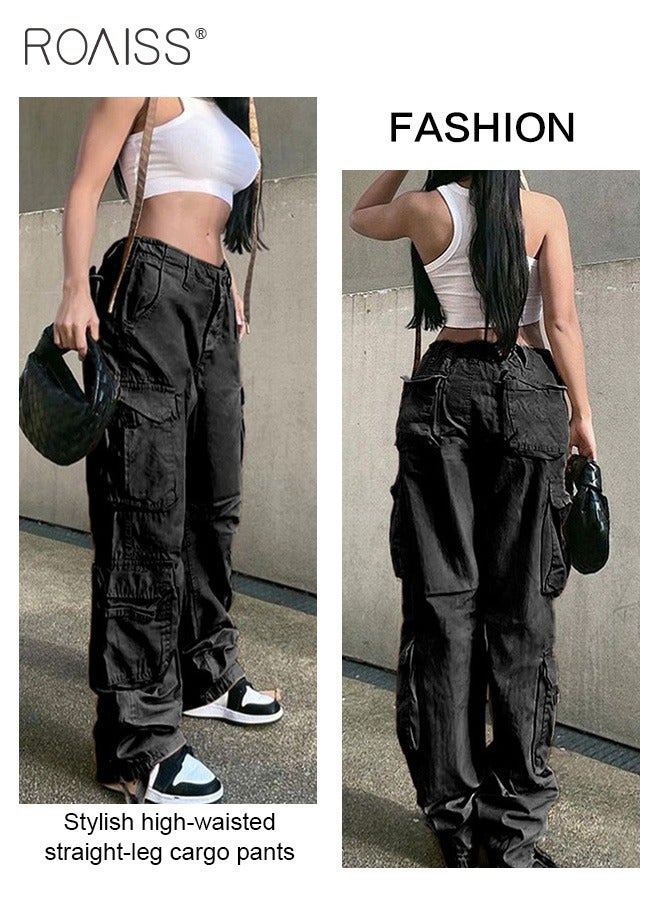 roaiss Women's Multi Pocket Work Pants Hip Hop Style Multi Pocket Low Waist Casual Pants - Image 4