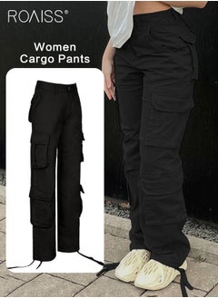roaiss Women's Multi Pocket Work Pants Hip Hop Style Multi Pocket Low Waist Casual Pants  - Image 3