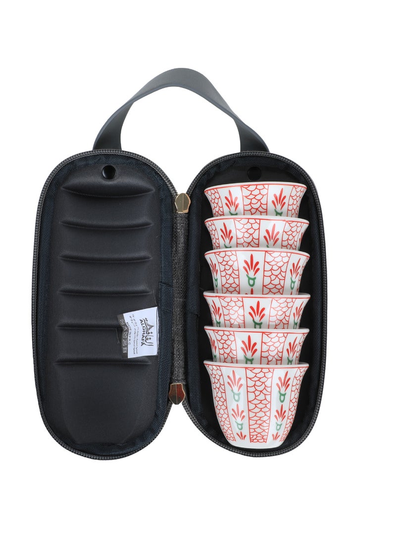 ALGHAFA Al-Ghafa bag of 6 coffee cups, red rose pattern, 80 ml, grey - Image 1