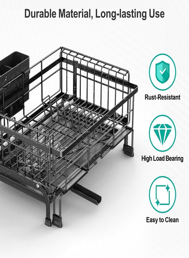 Swedecor Extendable Dish Drying Rack - Compact Dish Rack for Kitchen Counter, Over-The-Sink Dish Strainer with High Enclosed Fence, 360° Swivel Drain Spout, Rustproof, 10"-18.9" L × 15.6" W, Black - Image 5
