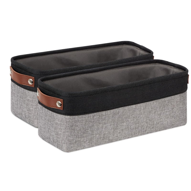 DULLEMELO Small Bathroom Baskets for Toilet Fabric Storage Baskets 2 Pack - 15""x6""x5.5"" Foldable Fabric Organizer for Storage Decorative Storage Bins for Home Closet(Black&Grey)