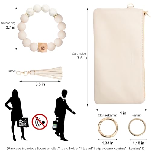 COOLANS Wristlet Bracelet Keychain Pocket Credit Card Holder Purse Tassel Keychain Bangle Key Ring for Women (Silicone Bead Bracelet+Cell Phone Purse(White)) - Image 3