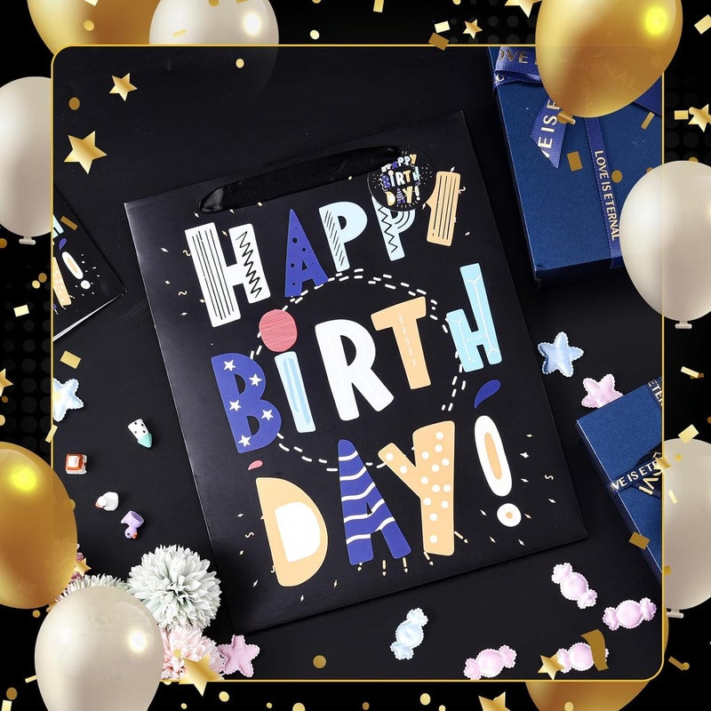 13" Black Happy Birthday Gift Bag with Tissue Paper and Greeting Card - Image 5