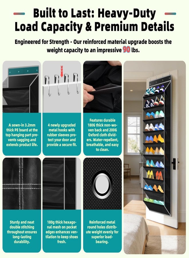 PAULONE 10-Pocket Multi-Use Over the Door Organizer, Heavy Duty 95lbs Capacity with Breathable Mesh, Versatile Hanging Storage for Shoes, Toys, Office Supplies-Classic (Black, 10-Shelf,) - Image 3