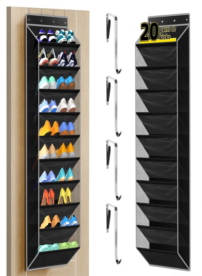 PAULONE 10-Pocket Multi-Use Over the Door Organizer, Heavy Duty 95lbs Capacity with Breathable Mesh, Versatile Hanging Storage for Shoes, Toys, Office Supplies-Classic (Black, 10-Shelf,) - Image 1