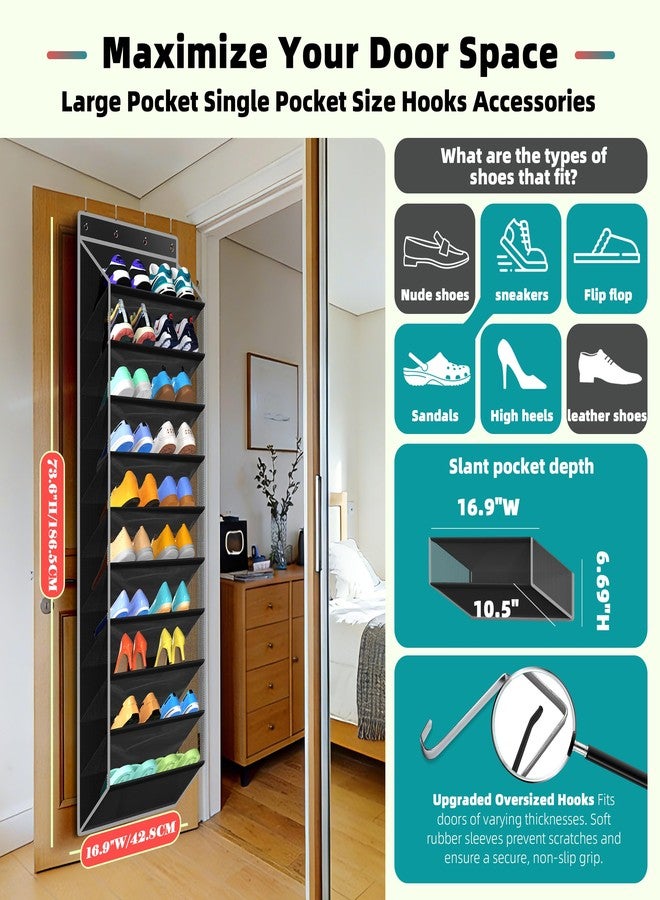 PAULONE 10-Pocket Multi-Use Over the Door Organizer, Heavy Duty 95lbs Capacity with Breathable Mesh, Versatile Hanging Storage for Shoes, Toys, Office Supplies-Classic (Black, 10-Shelf,) - Image 2