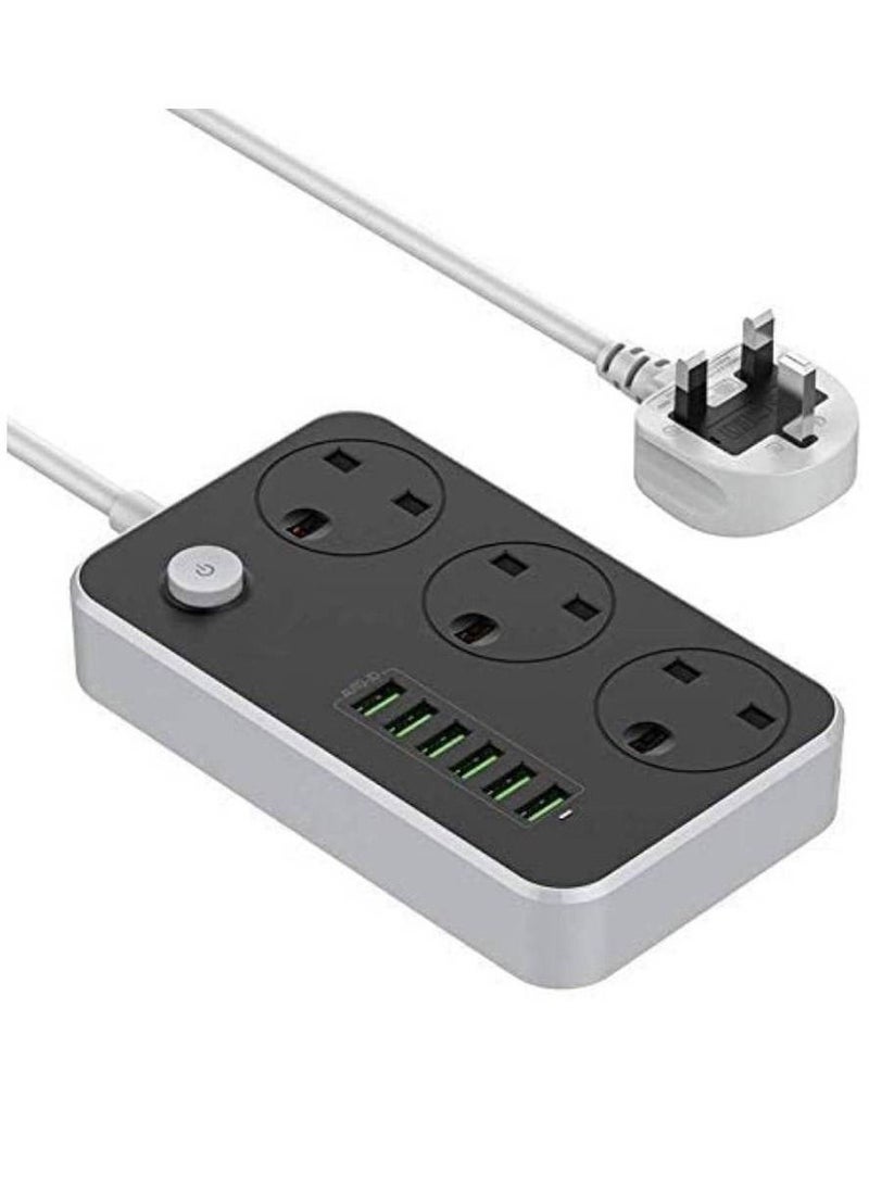JBQ Electric Extension With 3 Anti Static Power Socket And 6 USB Port - Image 1