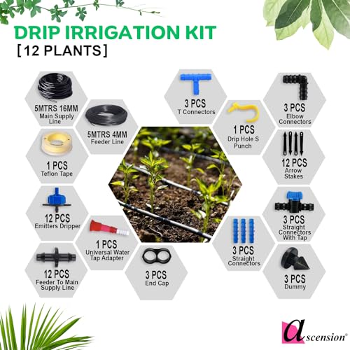 Ascension Agro Drip Irrigation Garden Watering Plants Drip Kits Adjustable for 12 Plants drip kit - Image 2