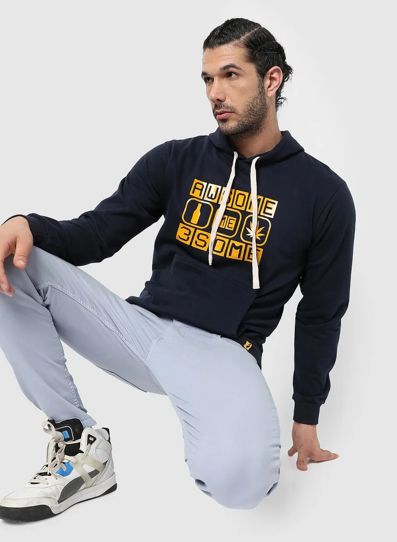 كامبوس سوترا هودي رجالي أزرق داكن بطبعة رائعة