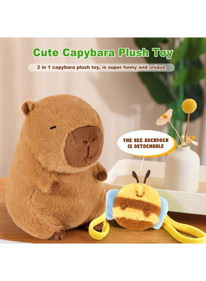 Ditucu Cute Capybara Plush with Bee Backpack Soft Capibara Stuffed Animal Plushies Toys Gifts for Kids Brown 9 inch - Image 2