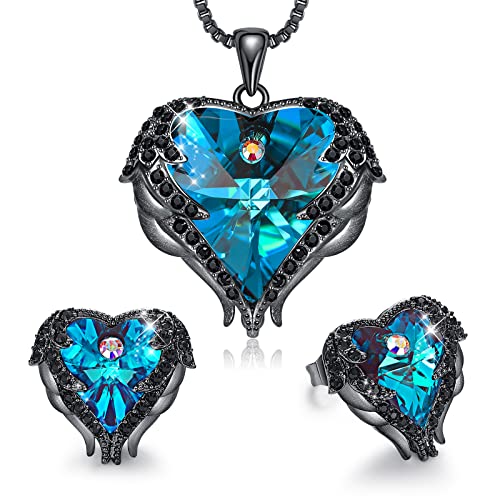 CDE Jewelry Set for Women, Angle Wing Heart Pendant Necklaces and Earrings with Birthstone， Birthday Ideal Jewelry Gifts for Women Mom/Wife/Sister/Best Friend - Image 1