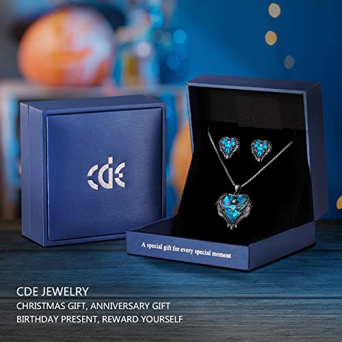 CDE Jewelry Set for Women, Angle Wing Heart Pendant Necklaces and Earrings with Birthstone， Birthday Ideal Jewelry Gifts for Women Mom/Wife/Sister/Best Friend - Image 5