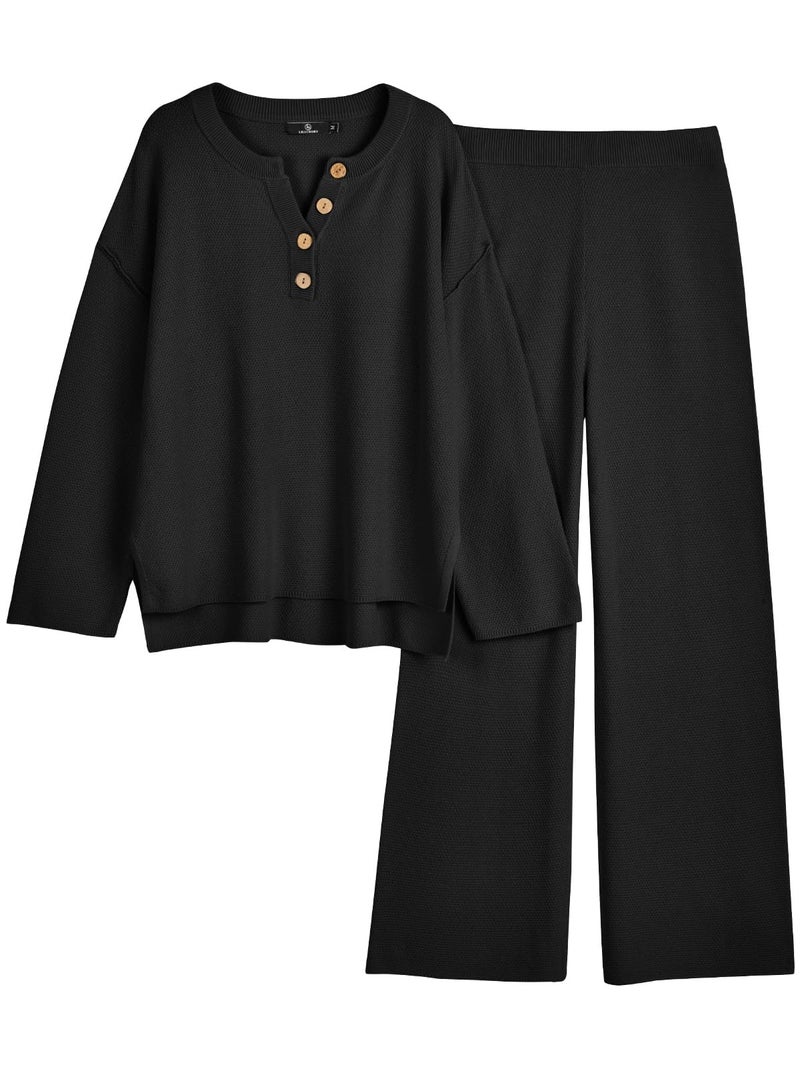 LILLUSORY Lounge Sets Womens Two 2 Piece Matching 2025 Fall Fashion Must Have Comfy Airport Outfits Clothes Clothing Trendy Knit Sweater Loungewear Travel Sweatsuit Sweat Suit Sets - Image 1