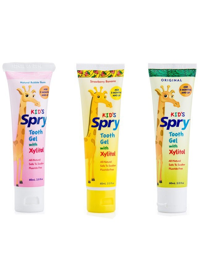 Spry Kid's Xylitol Tooth Gel (3 Pack) Bubble Gum, Original, Strawberry Banana - Image 1