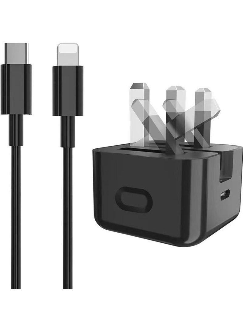 Captaintech 20W PD Fordable Adapter Fast Charging Charger With Lightning Cable Wall Power Delivery Compatible With Apple iPhone 13/iPhone12 Pro Max/SE 2020/11/XR/XS/X/8/7, Apple iPad Air 4/Pro 2020, Samsung Galax - Image 1