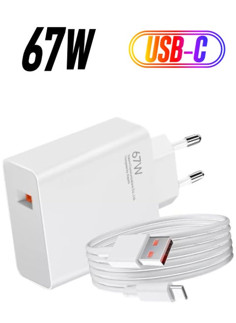 NEW 67W EU Fast Charge Power Adapter & 6A Type-C Cable for Xiaomi Redmi, Mi 11 Ultra, Note 9/10/11 PRO20 – Fast Charging with USB-C Wire