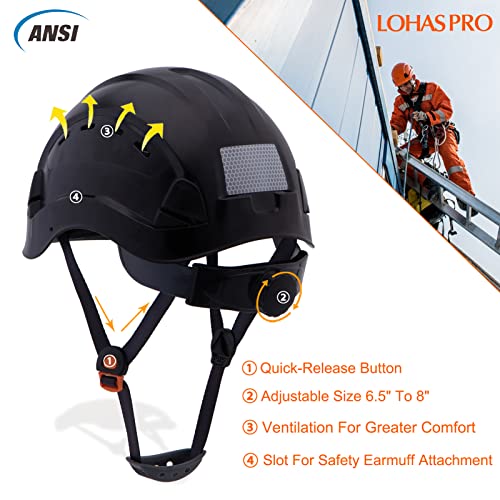 LOHASPRO Hard Hats Construction Worker OSHA Hardhat ANSI Z89.1 Approved for Men Women Adult Vented Safety Helmet Arborist Rescue Climbing Tree Work Casco De Construccion (L2 Black) - Image 3