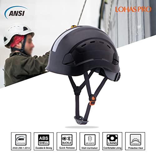 LOHASPRO Hard Hats Construction Worker OSHA Hardhat ANSI Z89.1 Approved for Men Women Adult Vented Safety Helmet Arborist Rescue Climbing Tree Work Casco De Construccion (L2 Black) - Image 2