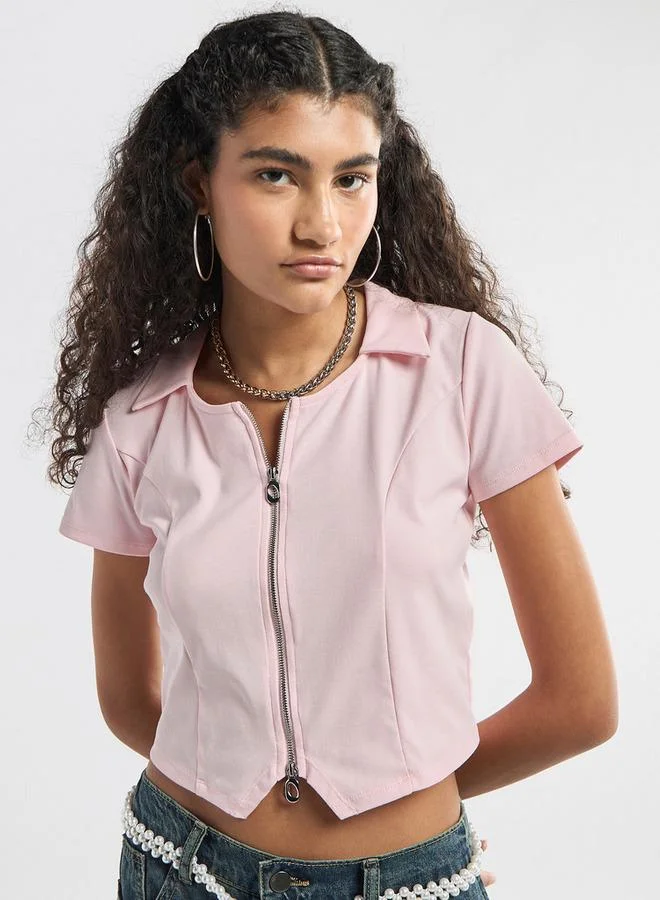 Splash FAV Panelled Top with Collar and Zip Closure