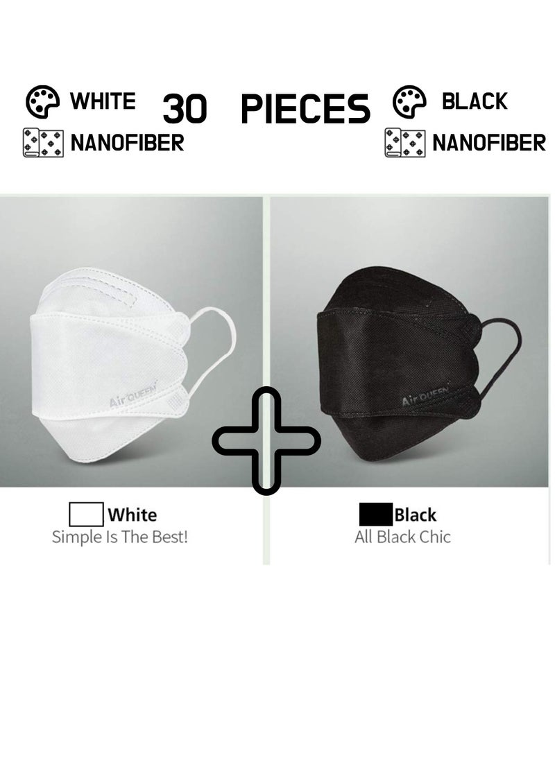 Air QUEEN Pack Of 30 Pieces Nanofiber Filter Face Mask For Adults Face Mask Black And White  - Image 2