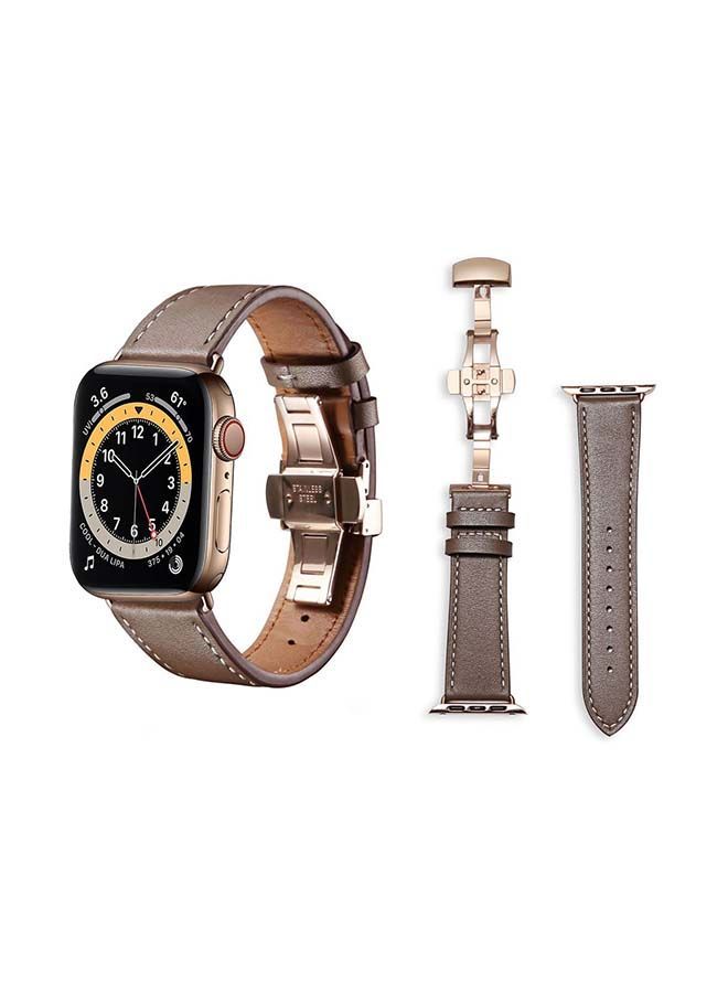 NIBEMINENT Genuine Leather Replacement Band For Apple Watch Series 6/SE/5/4/3/2/1 Grey