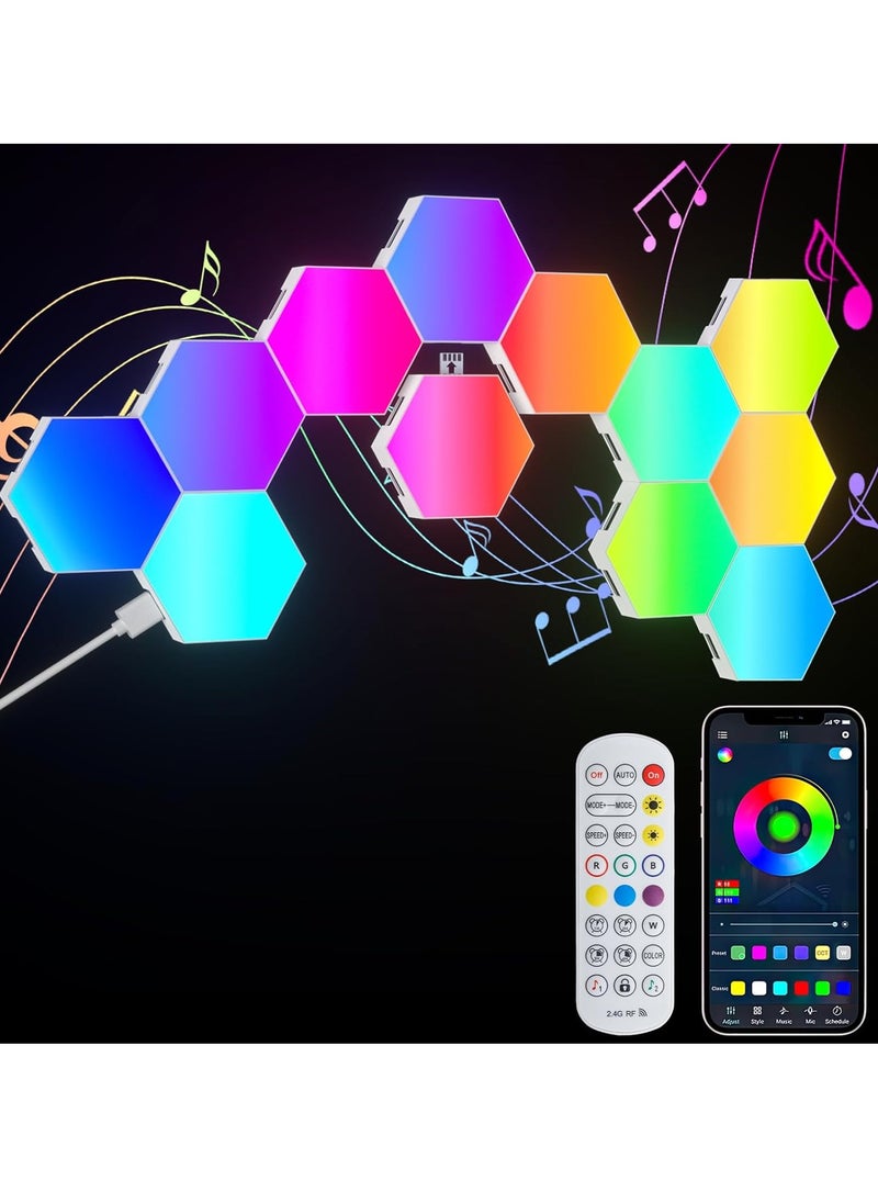 LED Hexagon Gaming Wall Light, 12 Pieces, Hexagon RGB LED Panel, Hexagon Honeycomb Gaming Decorative Wall Light, Music Sync App Control, Hexa Wall Lighting, Smart Hexagonal Gamer Room Decoration