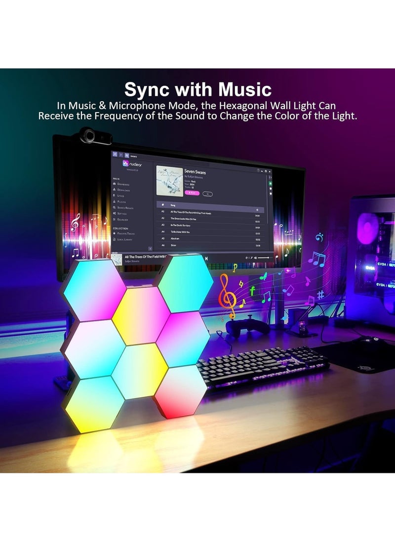 LED Hexagon Gaming Wall Light, 12 Pieces, Hexagon RGB LED Panel, Hexagon Honeycomb Gaming Decorative Wall Light, Music Sync App Control, Hexa Wall Lighting, Smart Hexagonal Gamer Room Decoration