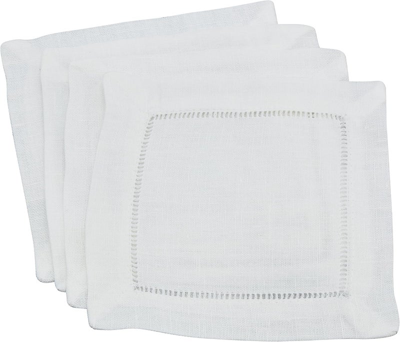 SARO LIFESTYLE Delaney Collection Classic Hemstitched Linen Cocktail Napkin 6 White - Image 1