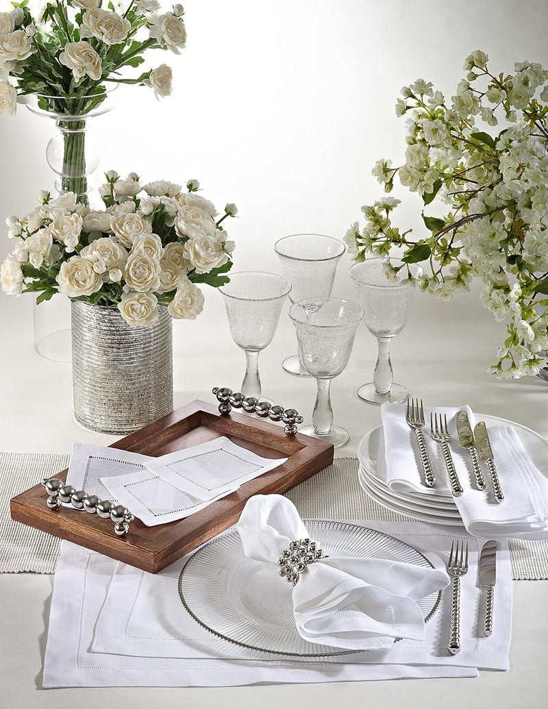 SARO LIFESTYLE Delaney Collection Classic Hemstitched Linen Cocktail Napkin 6 White - Image 2