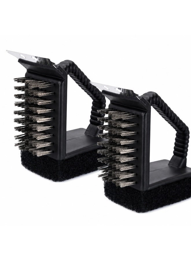 (2PCS) 3-in-1 BBQ Grill Cleaning Brush Bundle with Scraper, Steel Bristles & Sponge, Heavy Duty Grill Cleaner for Gas, Charcoal & Barbecue Grates - Image 1