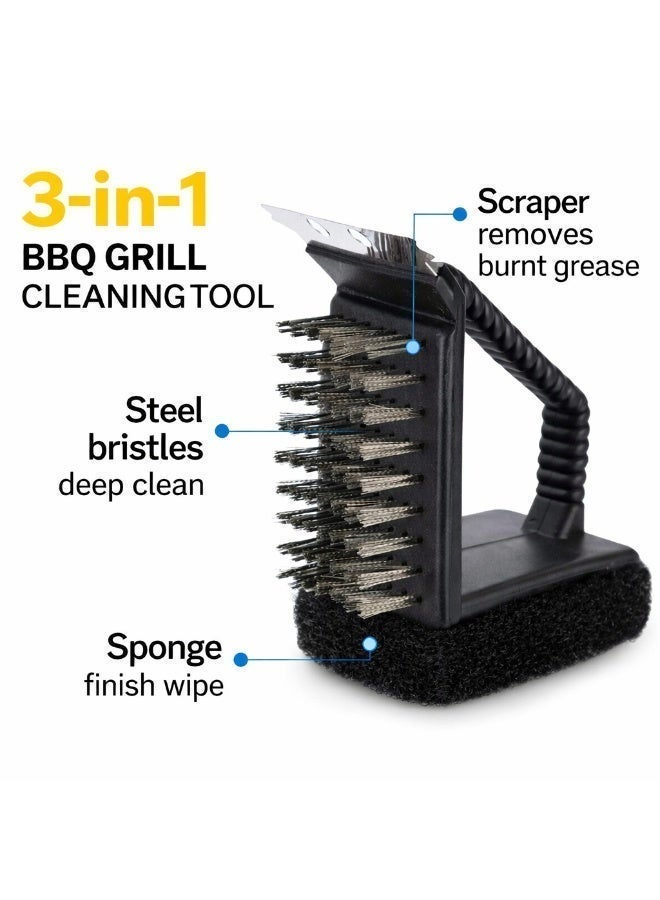 (2PCS) 3-in-1 BBQ Grill Cleaning Brush Bundle with Scraper, Steel Bristles & Sponge, Heavy Duty Grill Cleaner for Gas, Charcoal & Barbecue Grates - Image 4