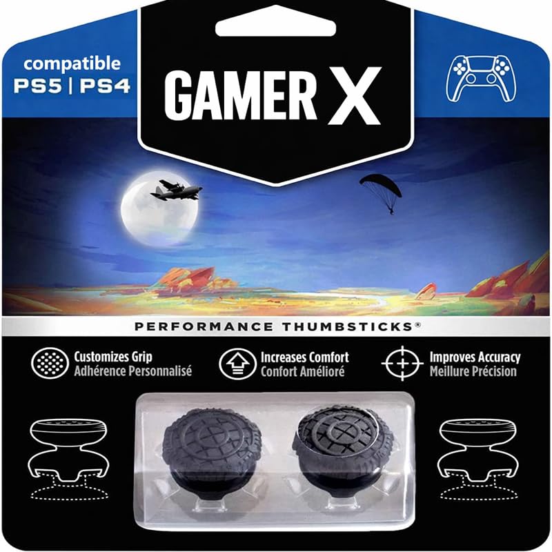 Gamer X Thumb Grip for PS5 & PS4 – Anti-Slip Joystick Caps - Gaming Controller Thumbsticks (Black)