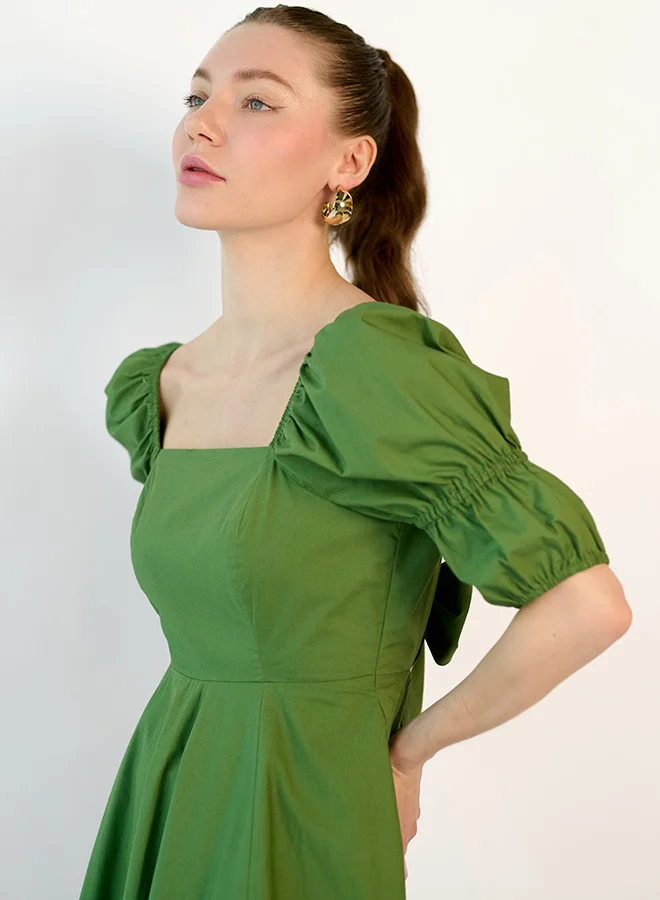 Virgio VIRGIO 100% Cotton square neck Puff Midi dress