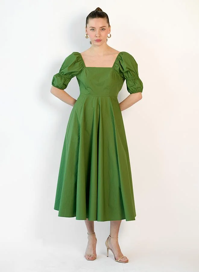 Virgio VIRGIO 100% Cotton square neck Puff Midi dress
