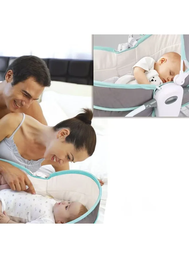 كيكيبيبي سرير هزاز مريح 5 في 1 من كيكيبي - كرسي هزاز للأطفال قابل للتعديل وطاولة لعب ومكتب دراسة مع مقعد دوار 360 درجة وألعاب موسيقية - رمادي