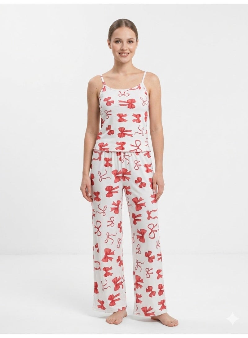 Caesar Women's derby pajama set top and pants with a bow pattern - Image 1