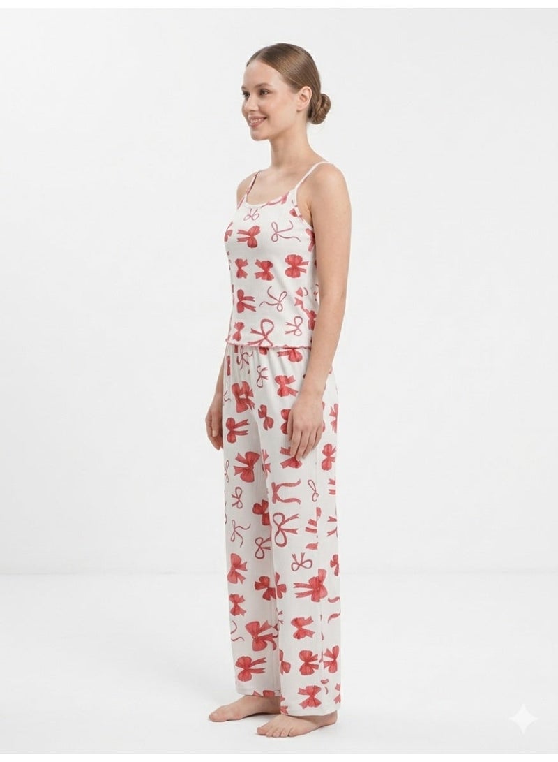 Caesar Women's derby pajama set top and pants with a bow pattern - Image 4