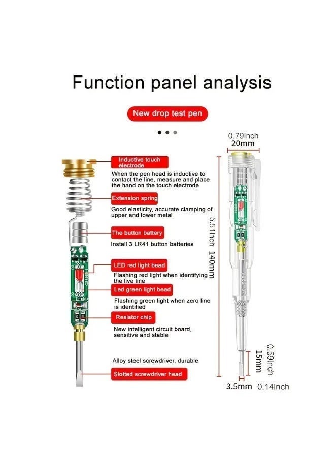 Arabash Smart Digital Voltage Tester Pen with LED Display - Red & Green LED Lights, LCD Backlit, LCD Writing Area, Brass Tip, for Electrical Insulation and Voltage Testing, Circuit Tester Pen | LED Display Pen | Durable Pen - Image 2